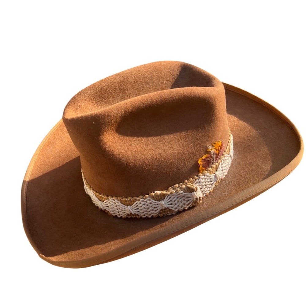Tres Amigos Vintage Western Cowboy Hat, Brown Felt, Feather Accent, Arizona